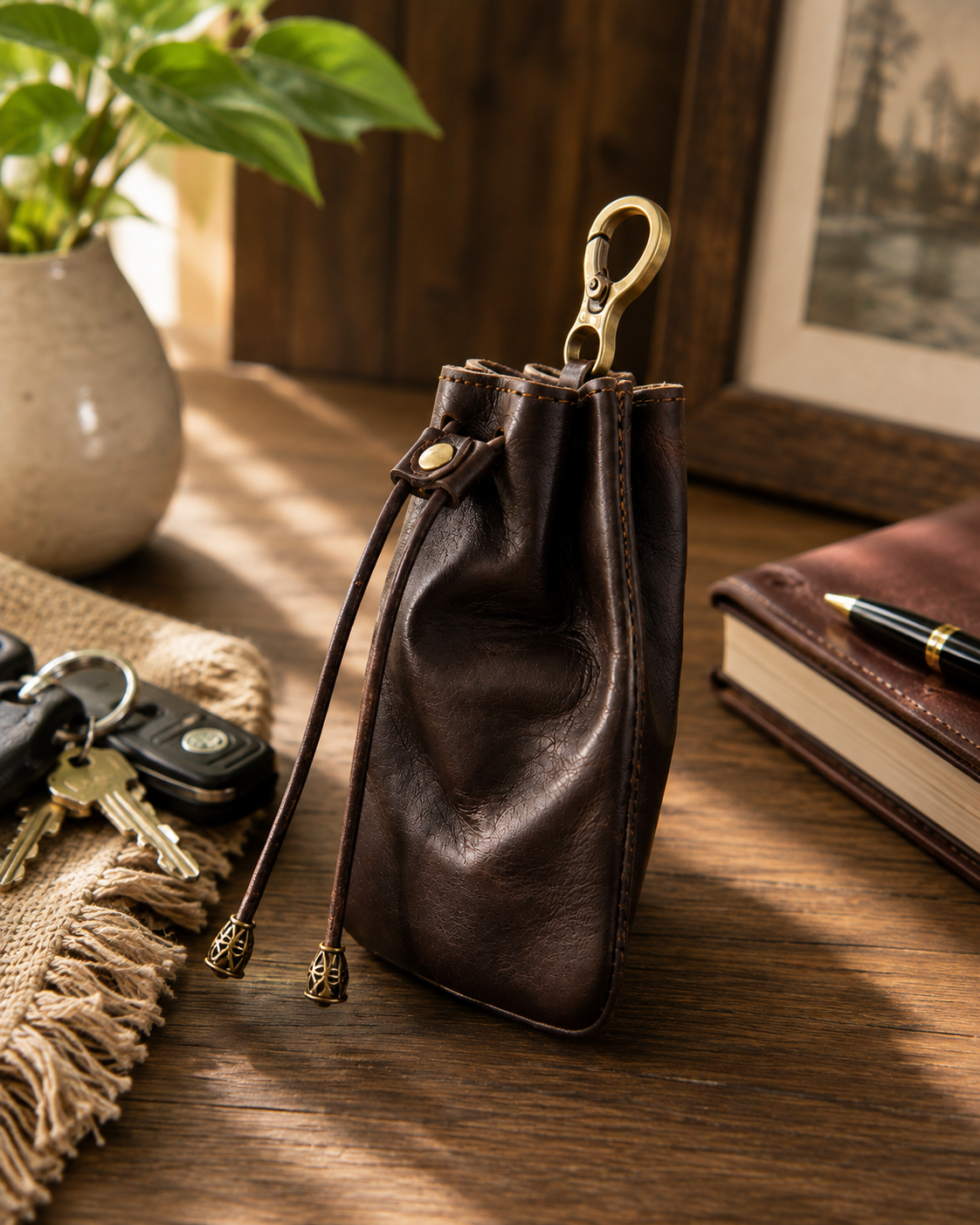 Leather Drawstring Coin Pouch